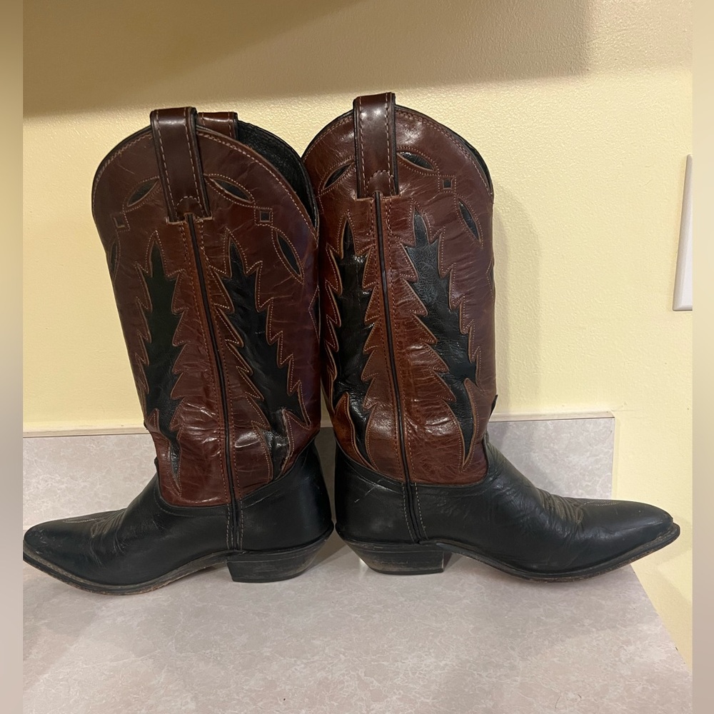 Vintage Code West (Dan Post) Leather Cowboy Boots Black 5M